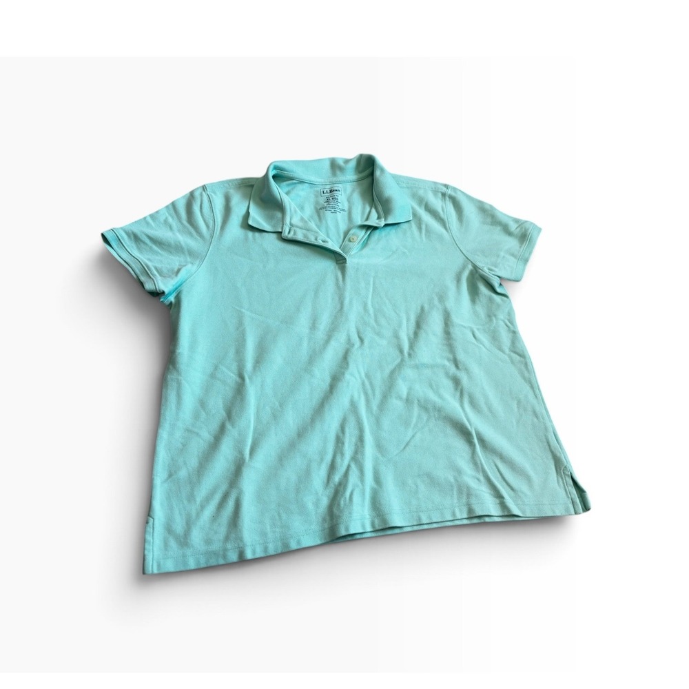 L.L. Bean Polo Shirt XL Aqua Blue Relaxed Fit Cotton Pique Short Sleeve Casual